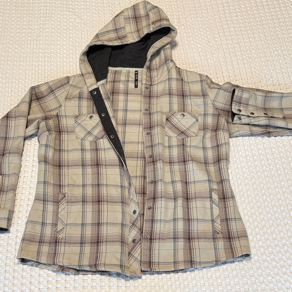 Kuhl Beige and Brown Plaid Raincoat
